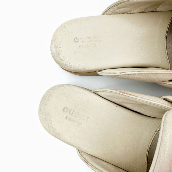 GUCCI Airel Cream White Leather Mule Size 38 Horsebit Slip On Loafer - Picture 7 of 13